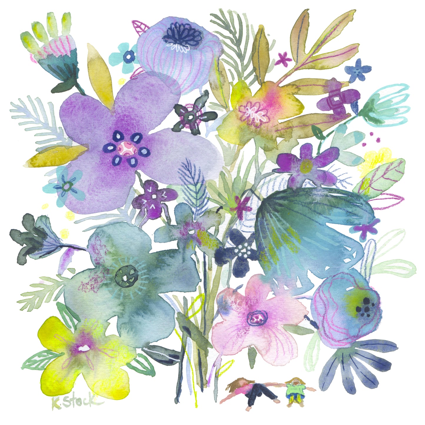 "Violet Mom Bouquet" Original Watercolor Painting