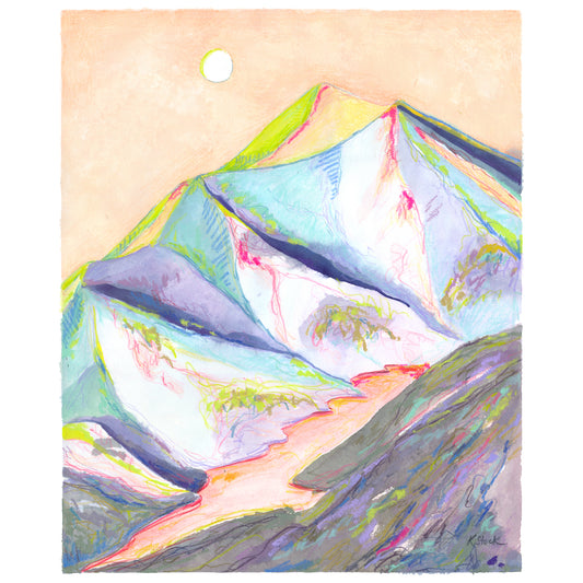 "Moonrise Over The Valley" Original Watercolor Painting - Framed