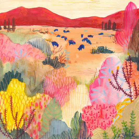 Pink Desert Grazing- Signed and Numbered Limited Edition Giclee Prints