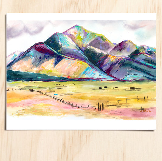 "Mount Princeton in Early Spring" Original Watercolor Painting - Framed