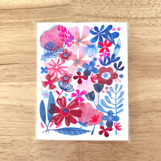 Blue and Red Floral  - Note Cards