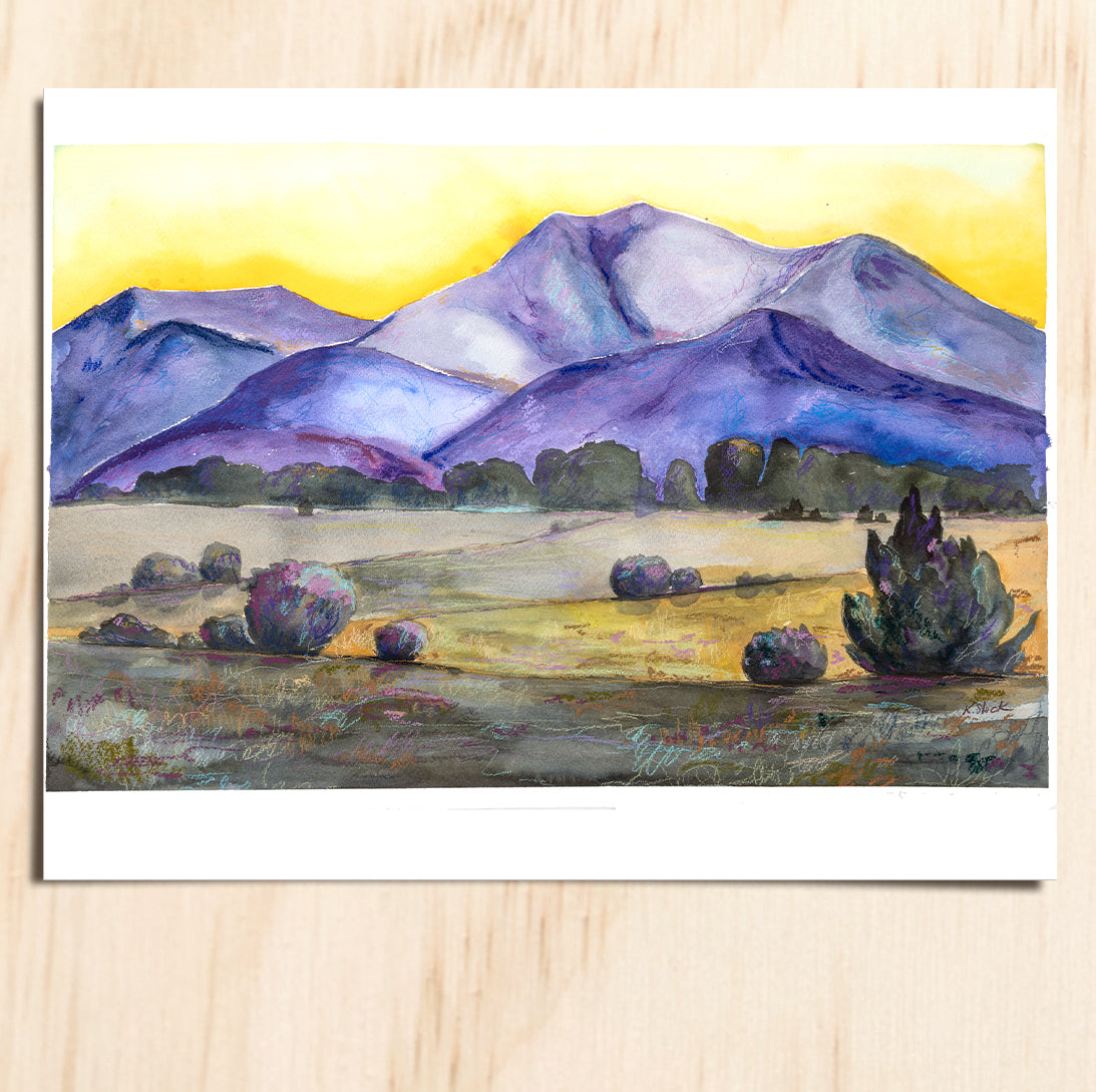 "Golden Collegiate Sunset" Original Watercolor Painting - Framed