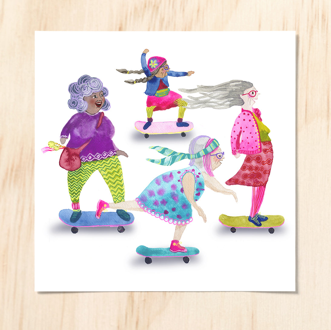 Skateboarding Grandmas - Production Print