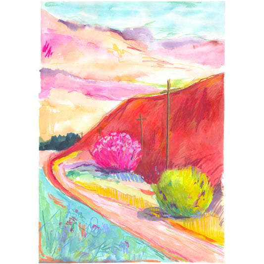 "Red Bend" Original Watercolor Painting - Framed