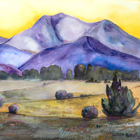 "Golden Collegiate Sunset" Original Watercolor Painting - Framed