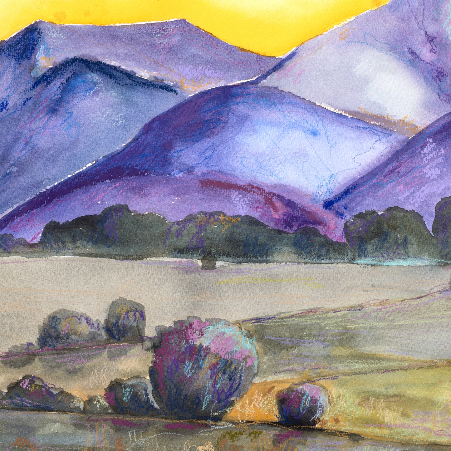 "Golden Collegiate Sunset" Original Watercolor Painting - Framed