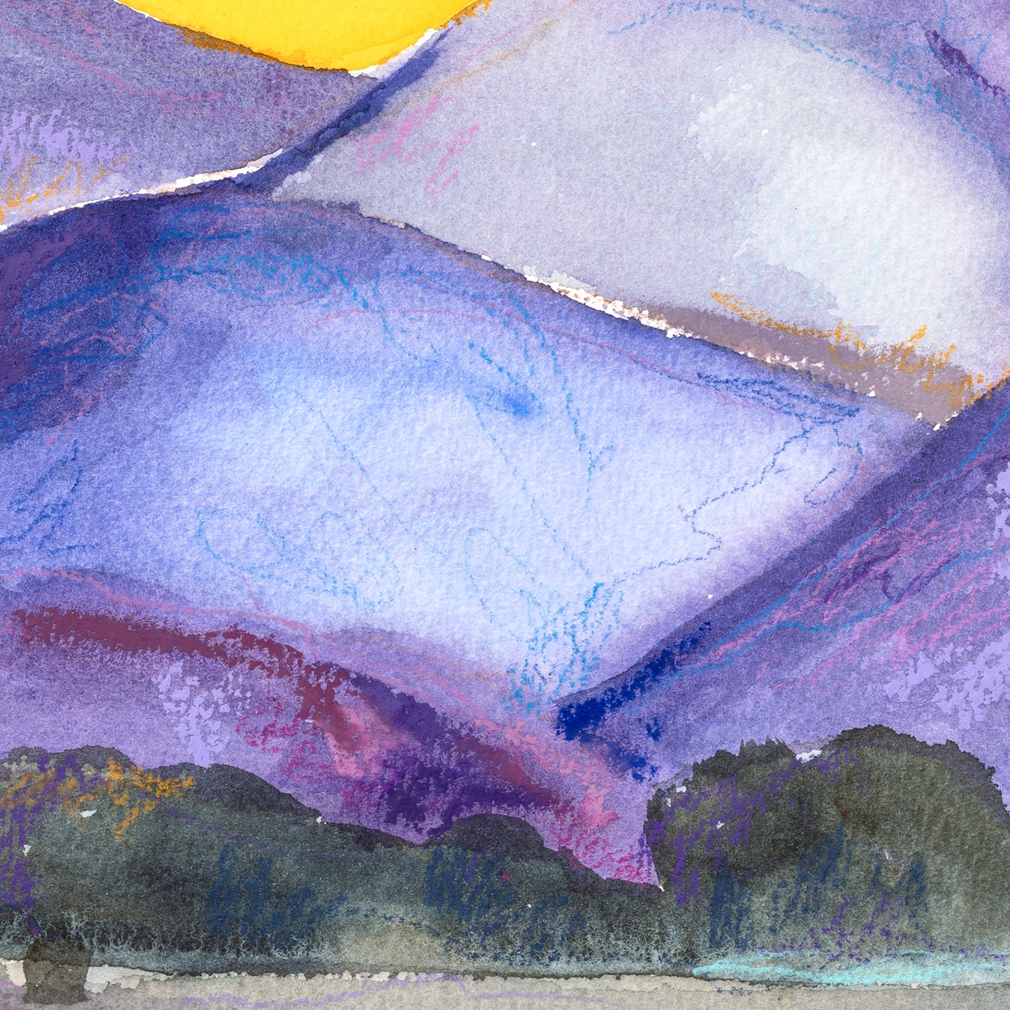 "Golden Collegiate Sunset" Original Watercolor Painting - Framed