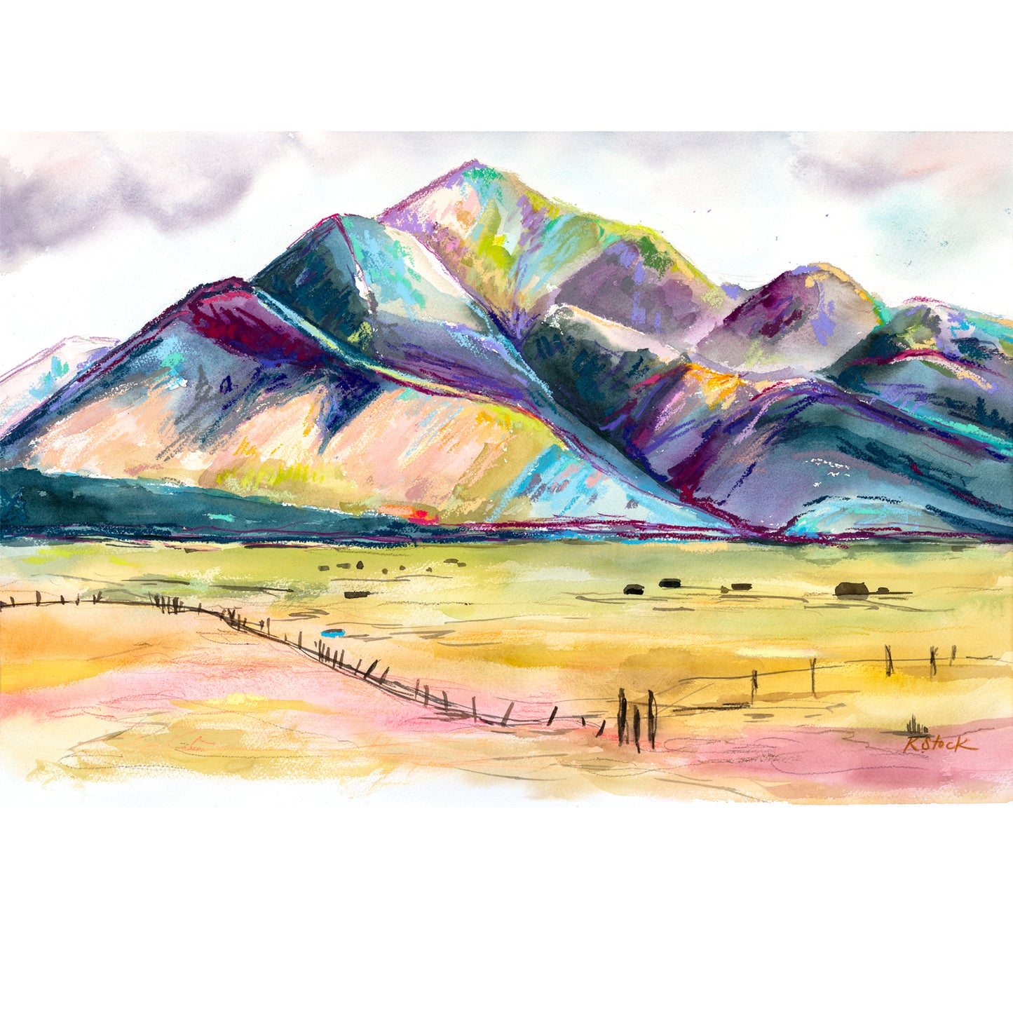 "Mount Princeton in Early Spring" Original Watercolor Painting - Framed