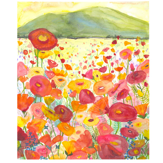"Poppy Day" Original Watercolor Painting - Framed