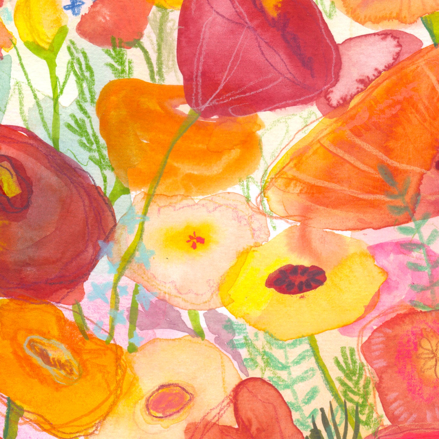 "Poppy Day" Original Watercolor Painting - Framed