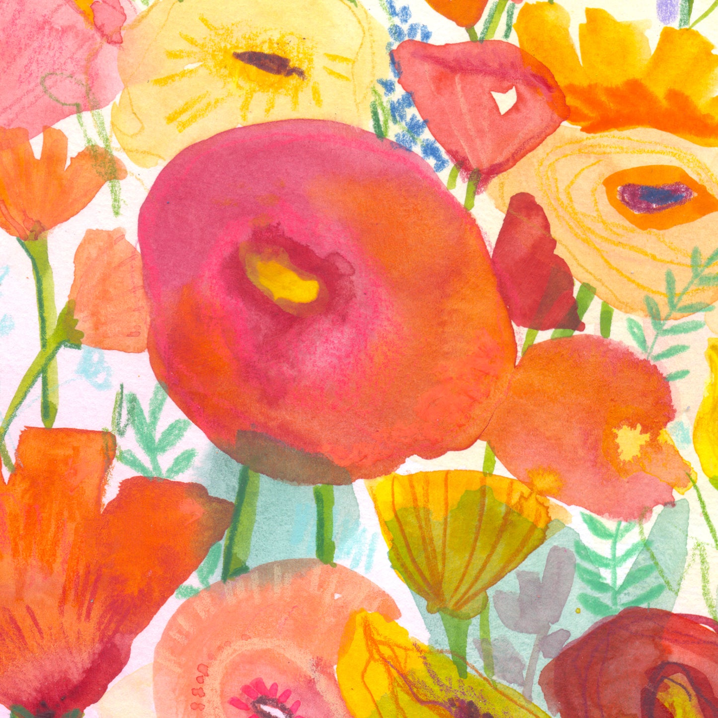 "Poppy Day" Original Watercolor Painting - Framed