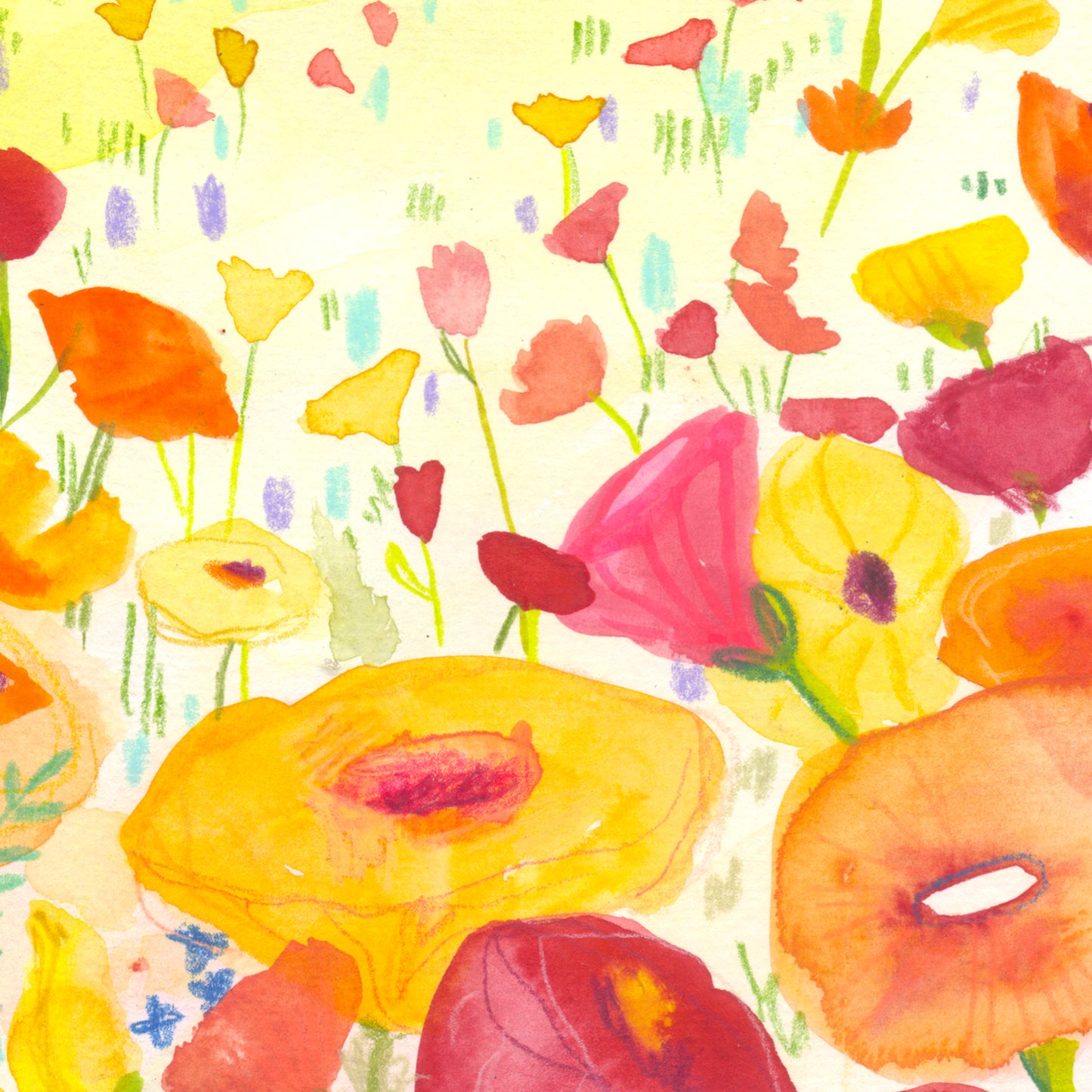 "Poppy Day" Original Watercolor Painting - Framed