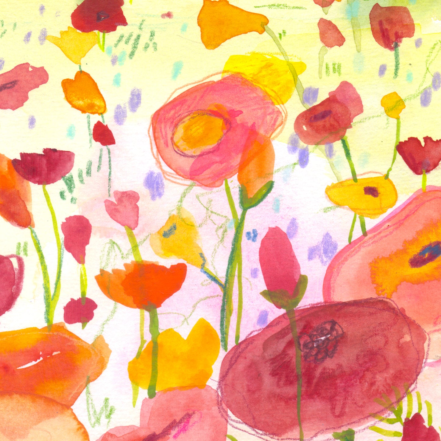 "Poppy Day" Original Watercolor Painting - Framed