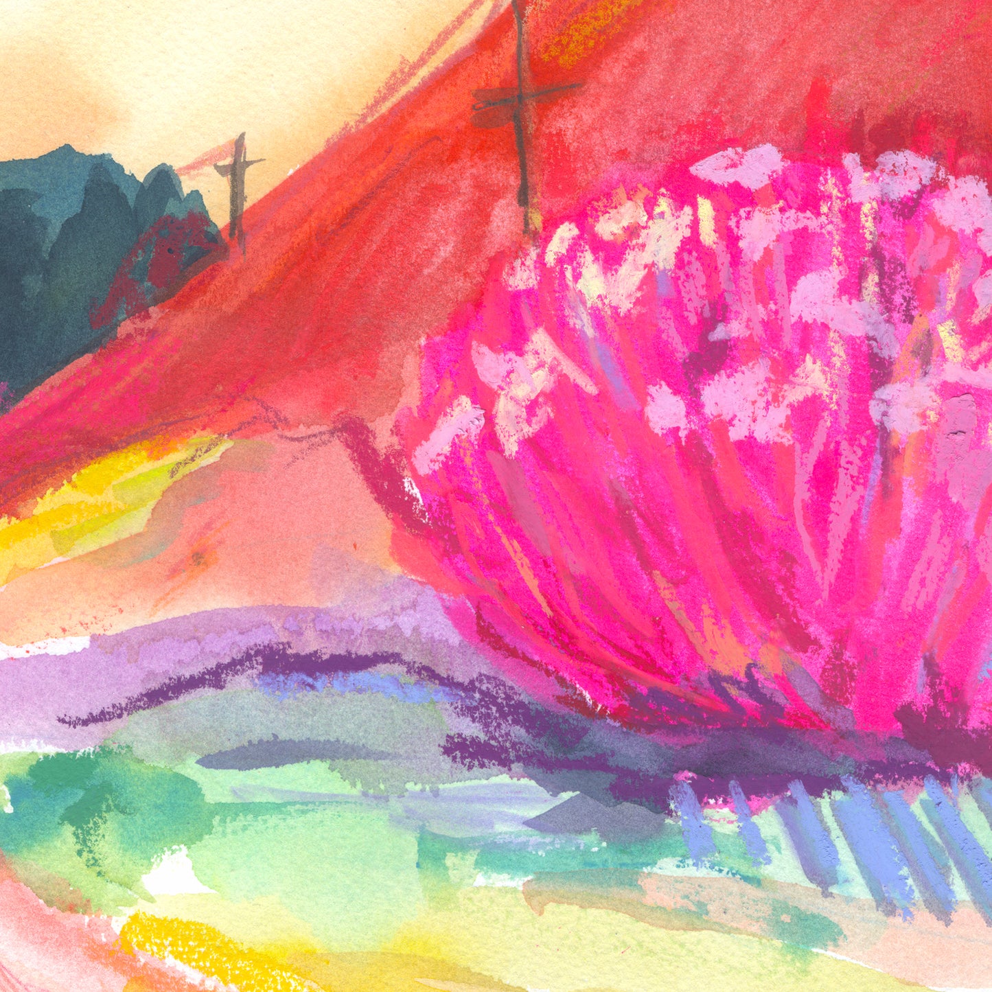 "Red Bend" Original Watercolor Painting - Framed