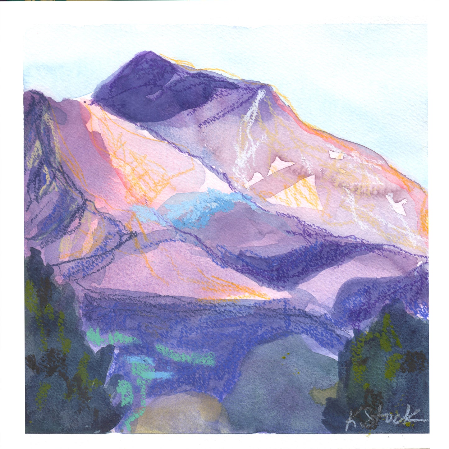 "Shavano Dawn 1" Original Watercolor Painting - Framed