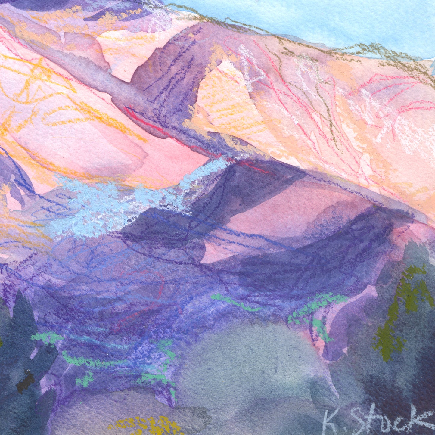 "Shavano Dawn 2" Original Watercolor Painting - Framed