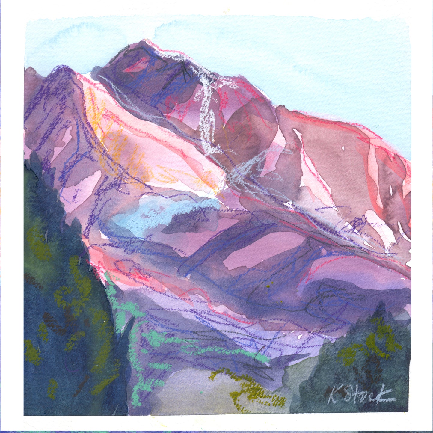 "Shavano Dawn 3" Original Watercolor Painting - Framed