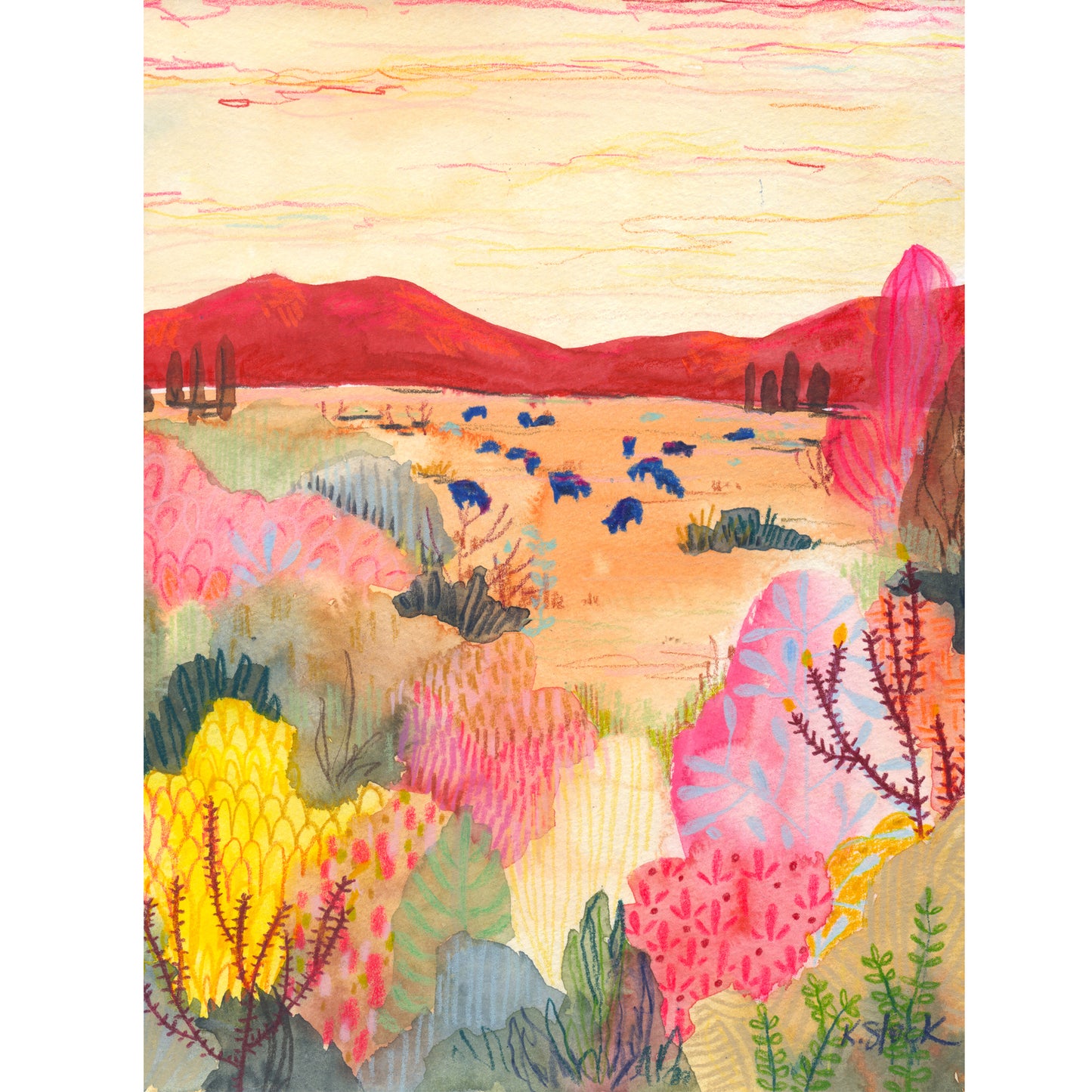Pink Desert Grazing- Signed and Numbered Limited Edition Giclee Prints