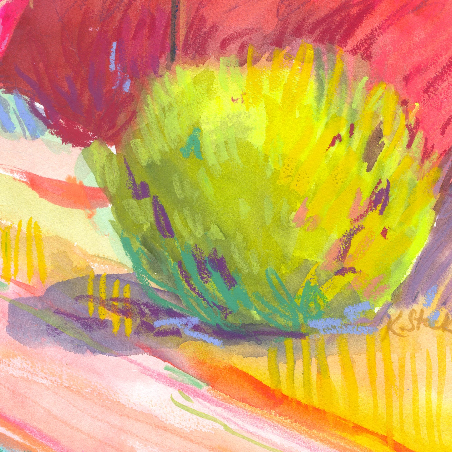 "Red Bend" Original Watercolor Painting - Framed