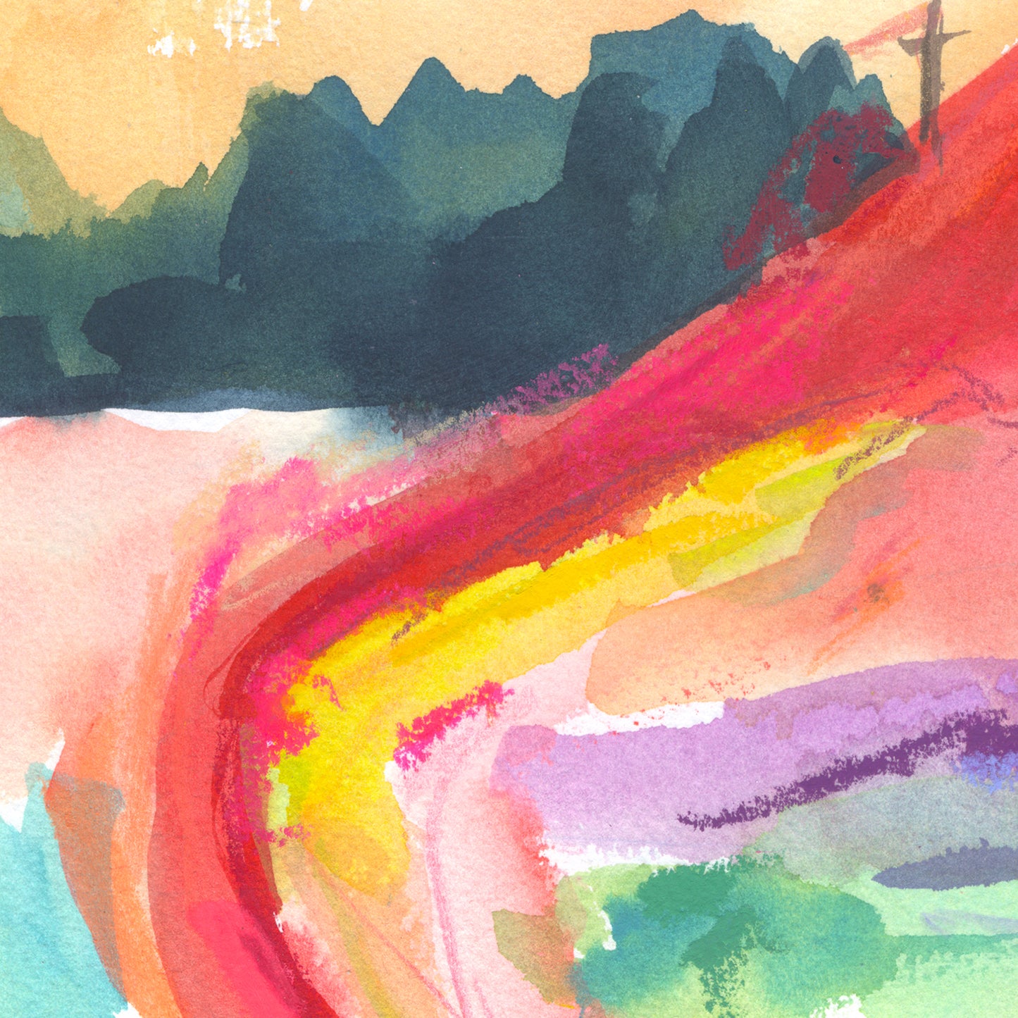 "Red Bend" Original Watercolor Painting - Framed