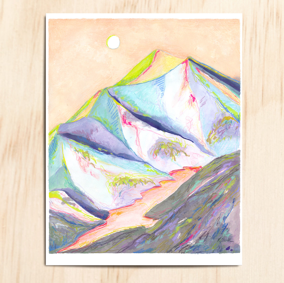 "Moonrise Over The Valley" Original Watercolor Painting - Framed