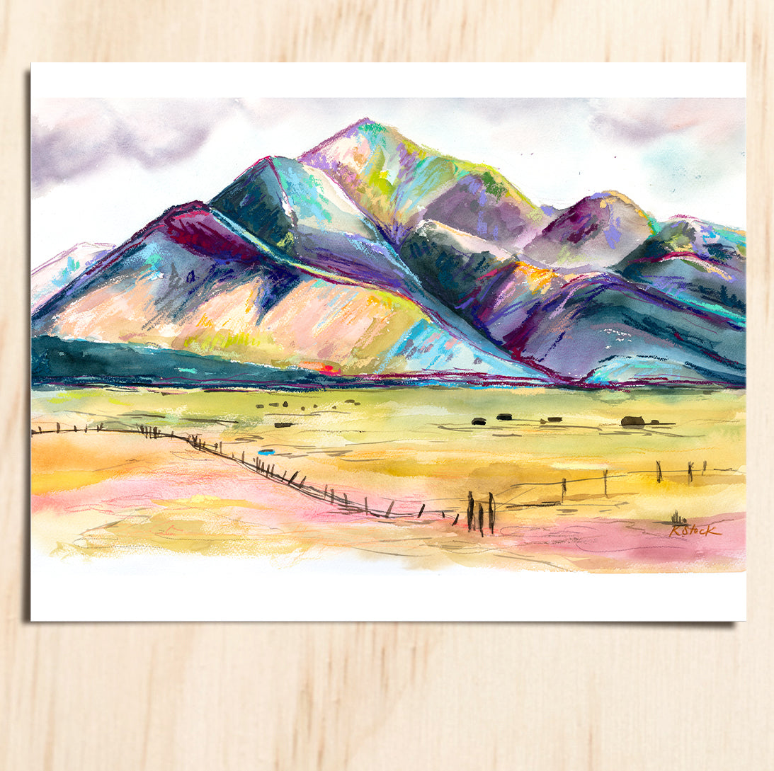 "Mount Princeton in Early Spring" Original Watercolor Painting - Framed