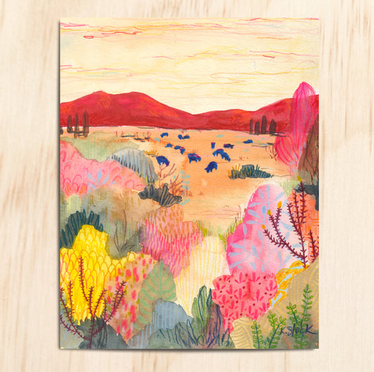 Pink Desert Grazing- Signed and Numbered Limited Edition Giclee Prints