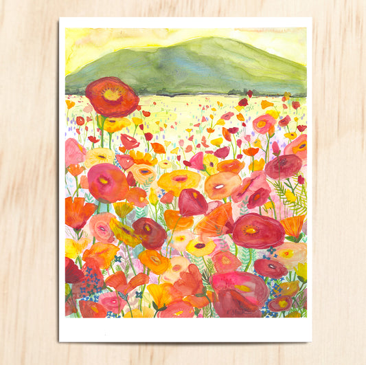 "Poppy Day" Original Watercolor Painting - Framed