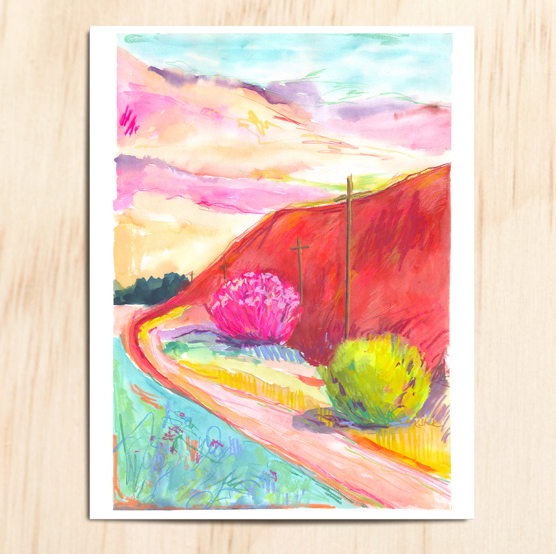 "Red Bend" Original Watercolor Painting - Framed