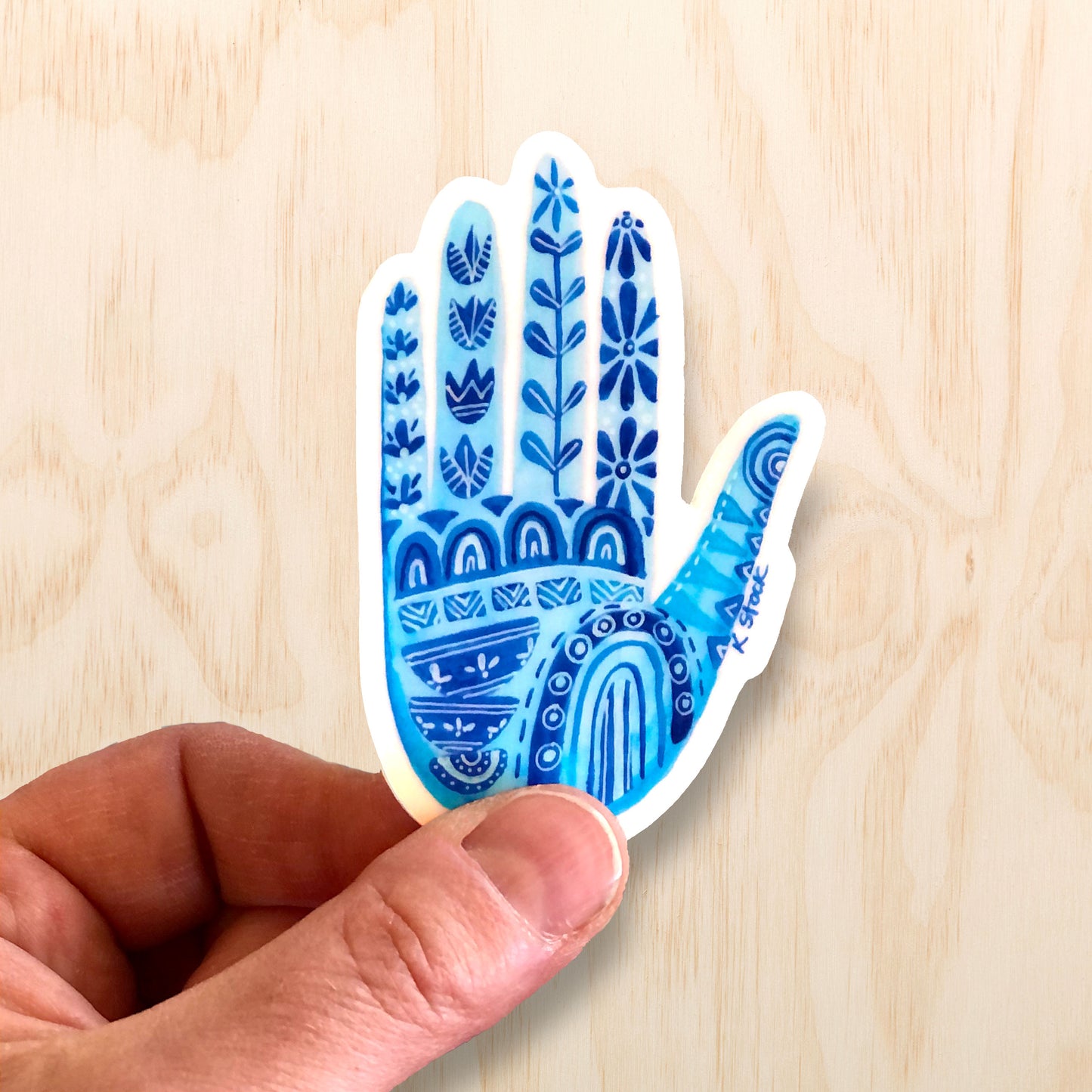 Folk Art Healing Hand Sticker 3"