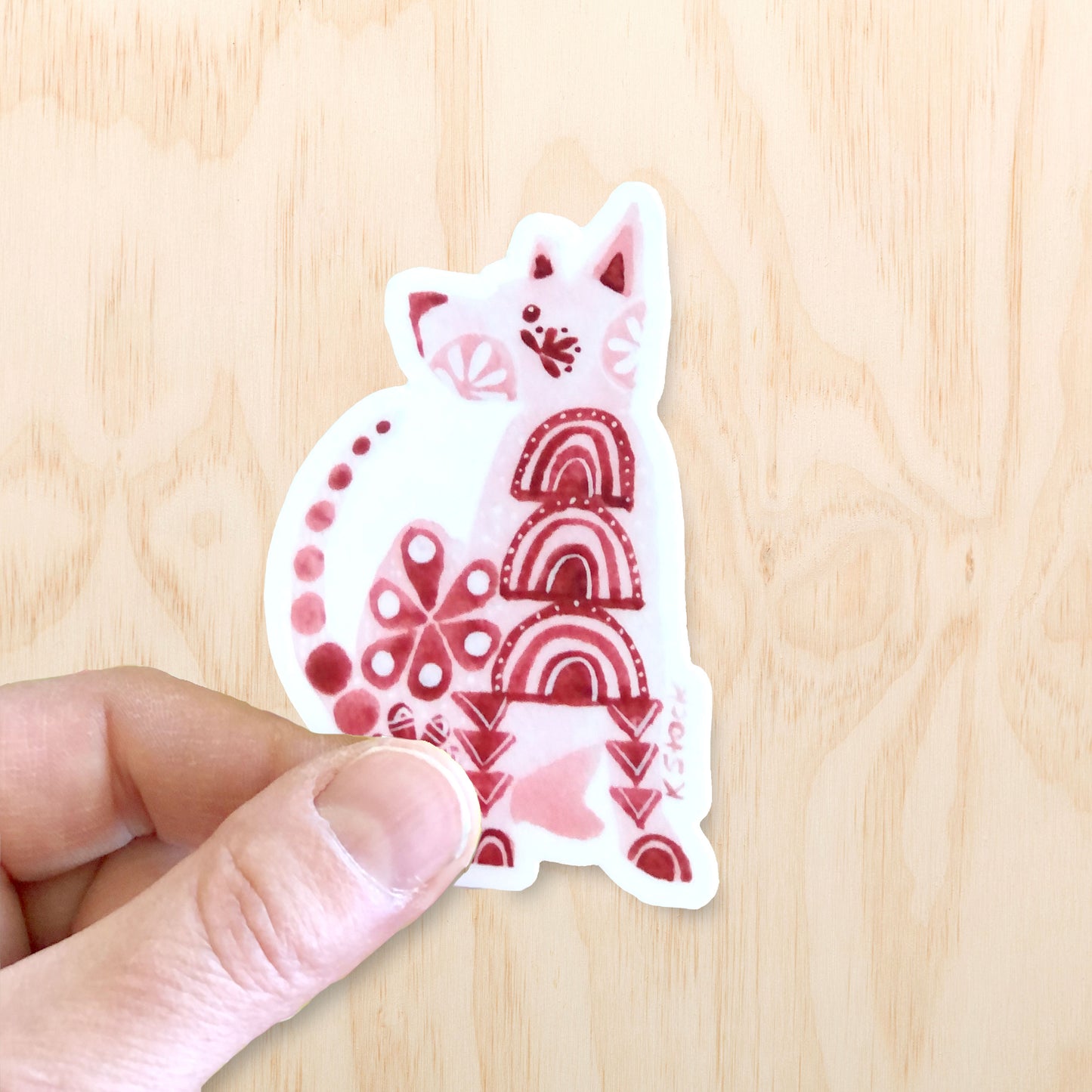Red Folk Art Dog Sticker 3"
